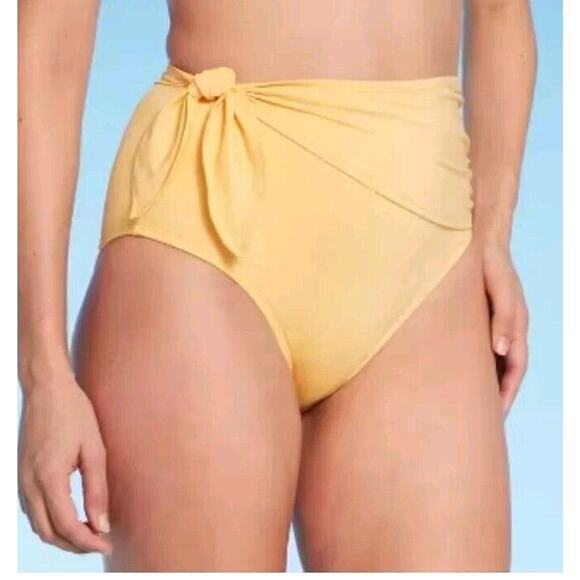 Kona Sol Yellow High Waist Side Tie Wrap Bikini Bottom Size Medium 6252 - Picture 1 of 7